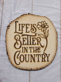 Country live edge wall hanging home decor lif Wood Sign — front view on white background