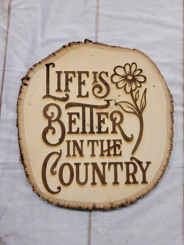 Country live edge wall hanging home decor lif Wood Sign — front view on white background