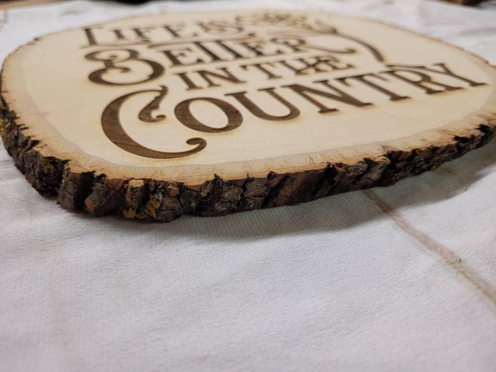 Country live edge wall hanging home decor lif Wood Sign — lifestyle setting