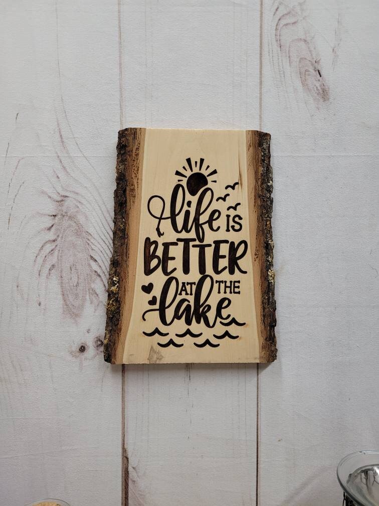 Lake Life Laser Engraved Basswood Sign Wood Sign — front view on white background