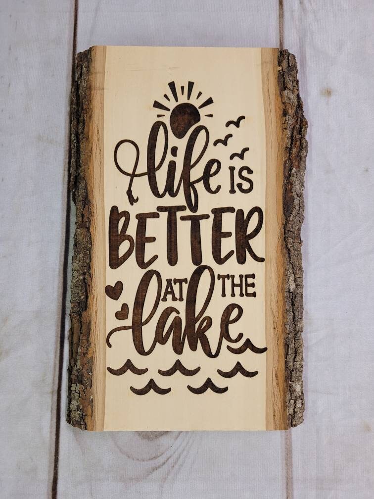 Lake Life Laser Engraved Basswood Sign Wood Sign — lifestyle setting