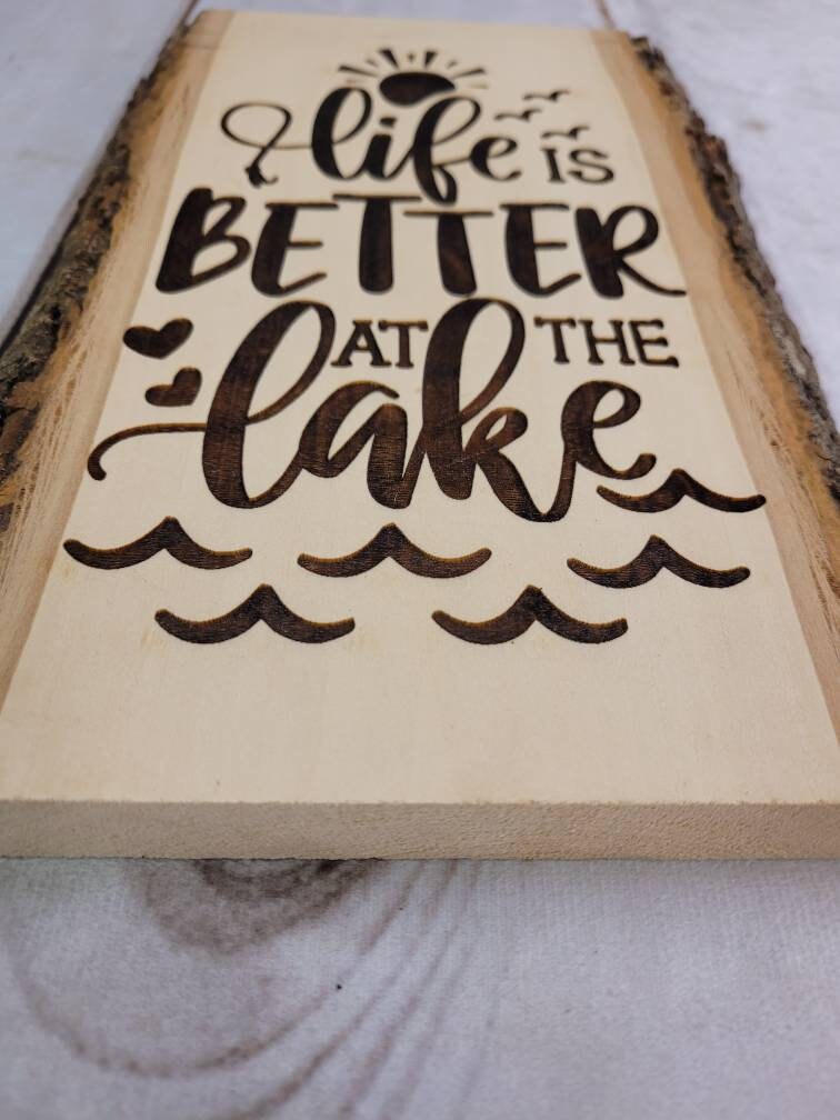 Lake Life Laser Engraved Basswood Sign Wood Sign — alternate angle