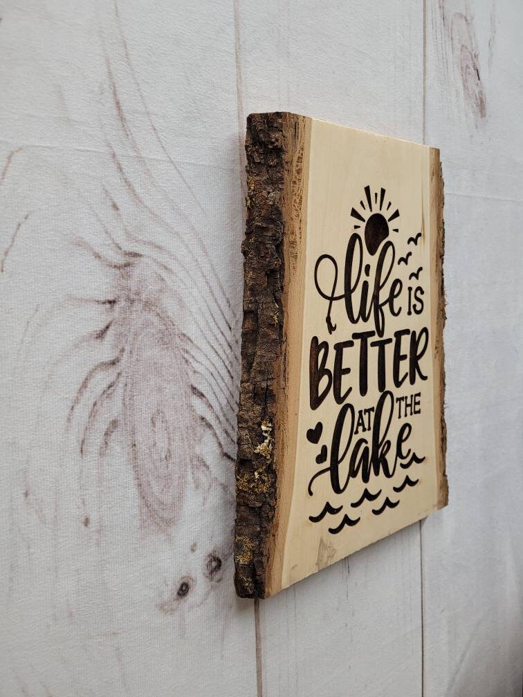 Lake Life Laser Engraved Basswood Sign Wood Sign — alternate angle