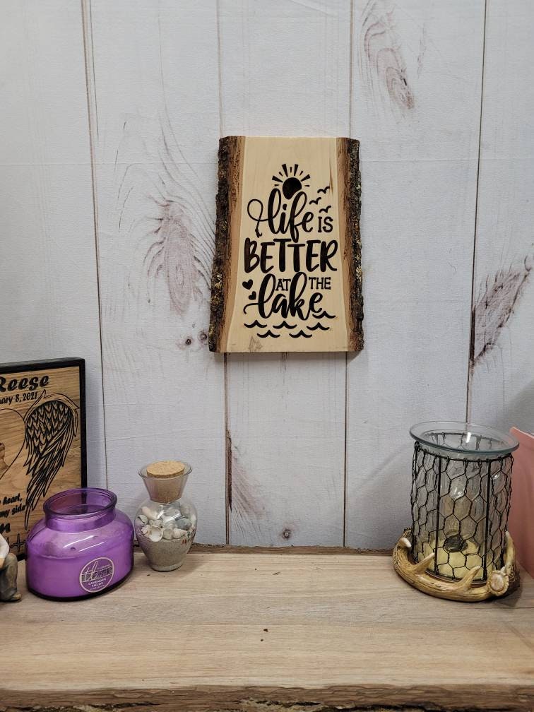 Lake Life Laser Engraved Basswood Sign Wood Sign — alternate angle