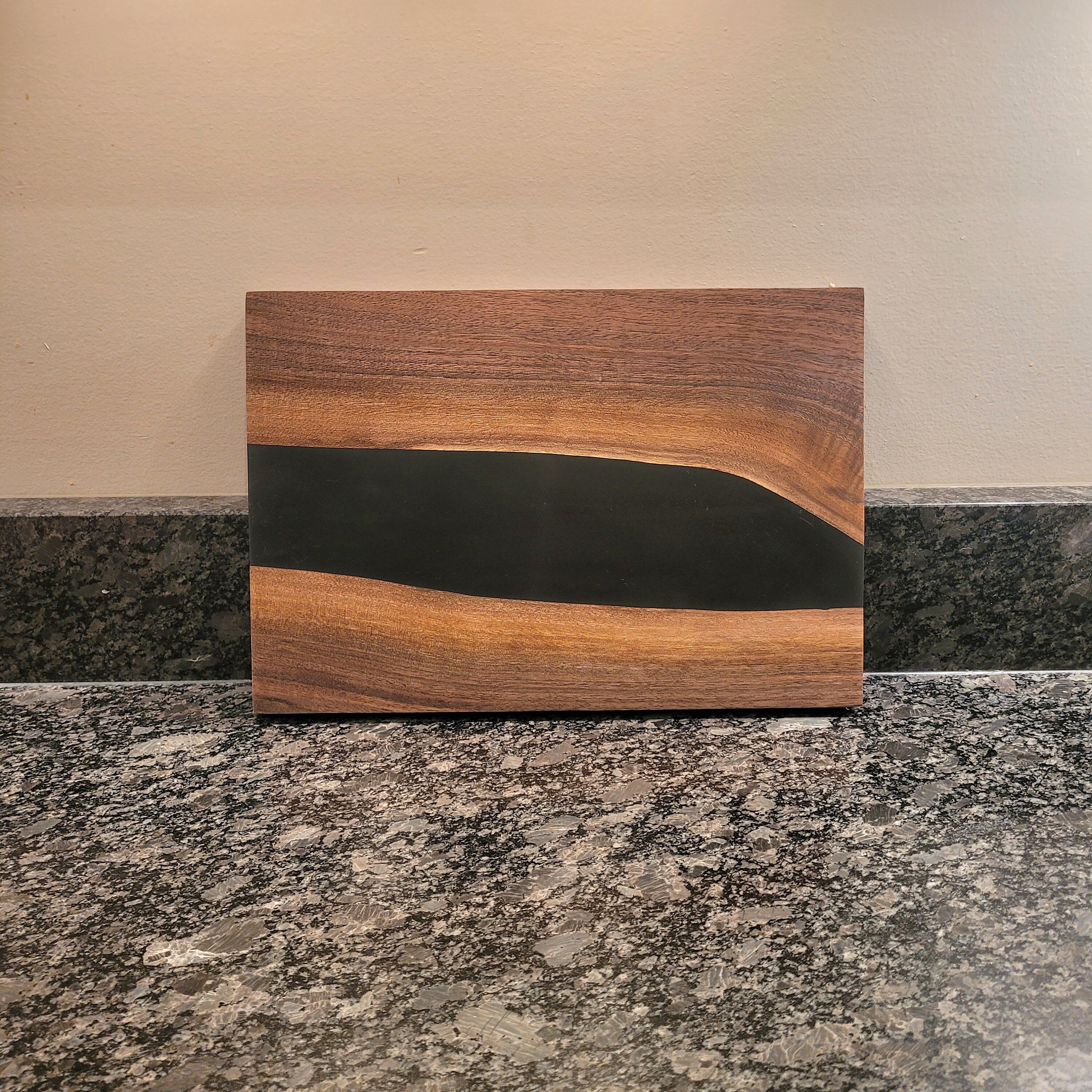 Live Edge Walnut Charcuterie Board: Black Epo Wood Sign — lifestyle setting