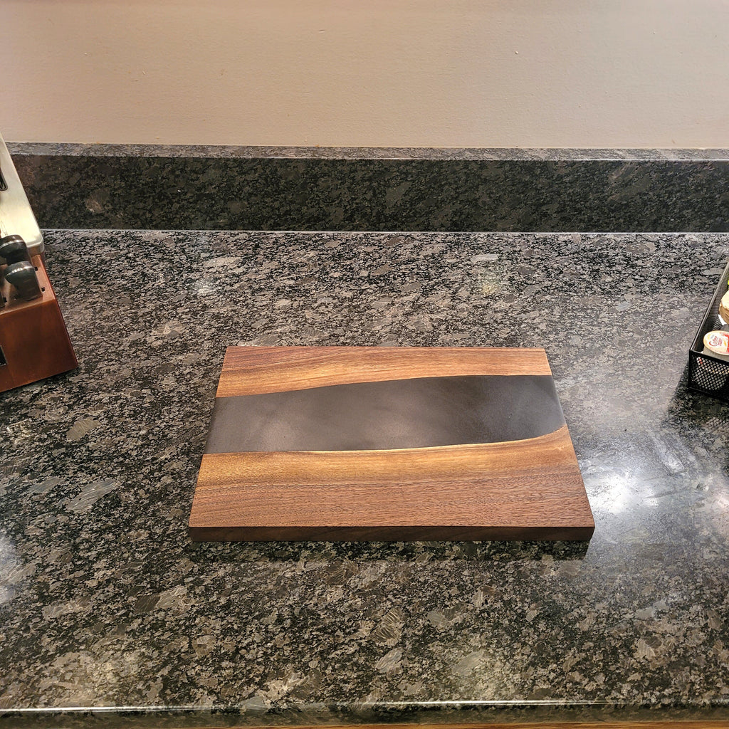 Live Edge Walnut Charcuterie Board: Black Epo Wood Sign — alternate angle
