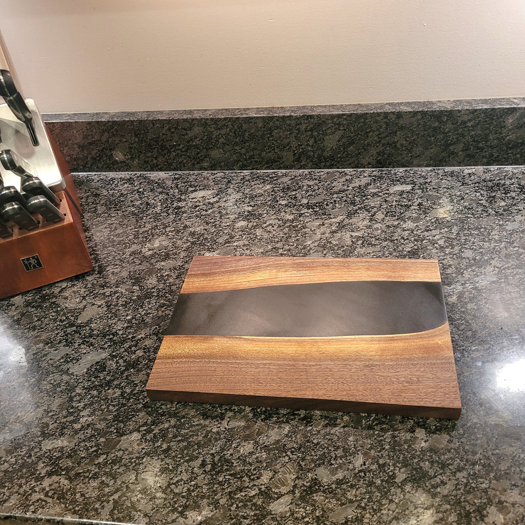 Live Edge Walnut Charcuterie Board: Black Epo Wood Sign — alternate angle