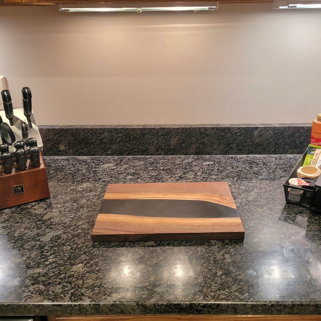 Live Edge Walnut Charcuterie Board: Black Epo Wood Sign — alternate angle
