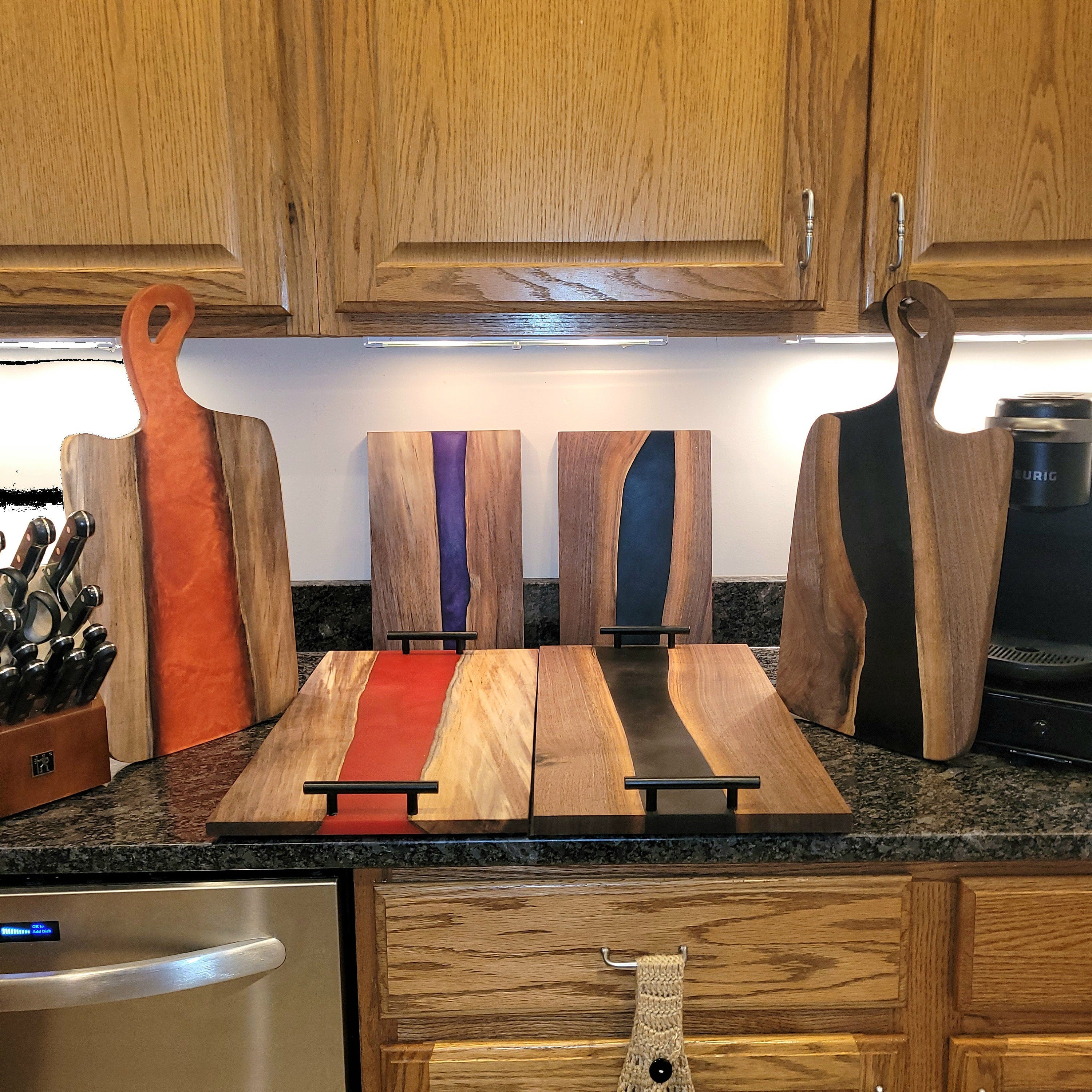 Live Edge Walnut Charcuterie Board: Black Epo Wood Sign — alternate angle