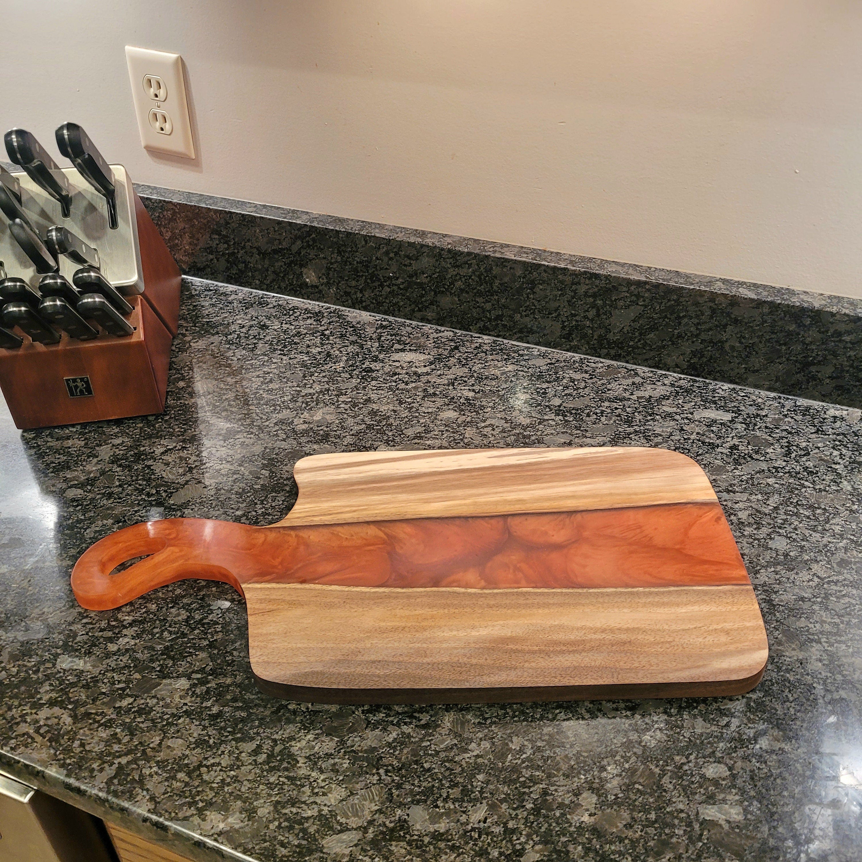 Live Edge Walnut Charcuterie Board Wood Sign — front view on white background