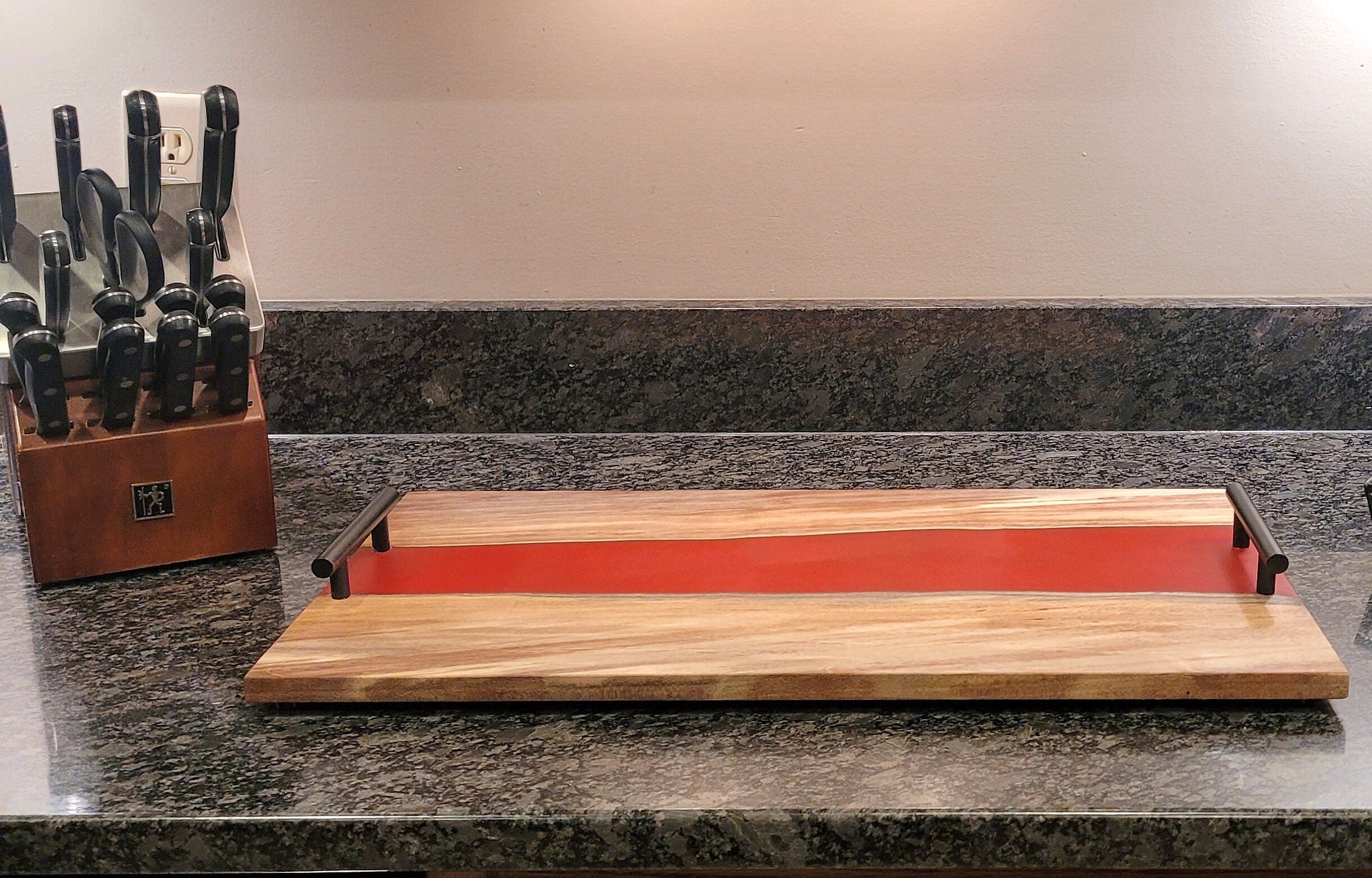 Black Walnut Epoxy River Charcuterie Board Wood Sign — lifestyle setting
