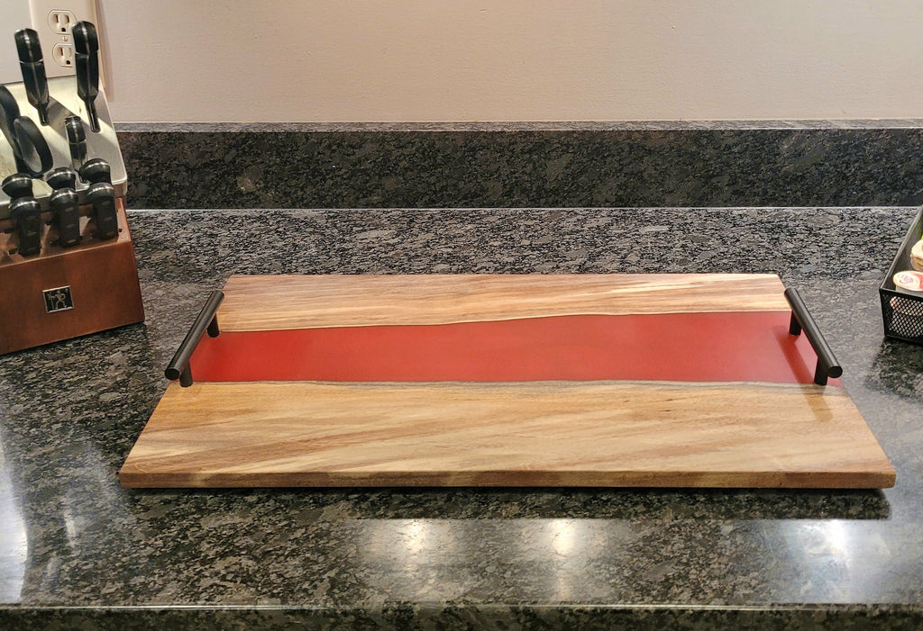 Black Walnut Epoxy River Charcuterie Board Wood Sign — detail view