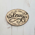 Live Edge Wood Welcome Sign Wood Sign — front view on white background