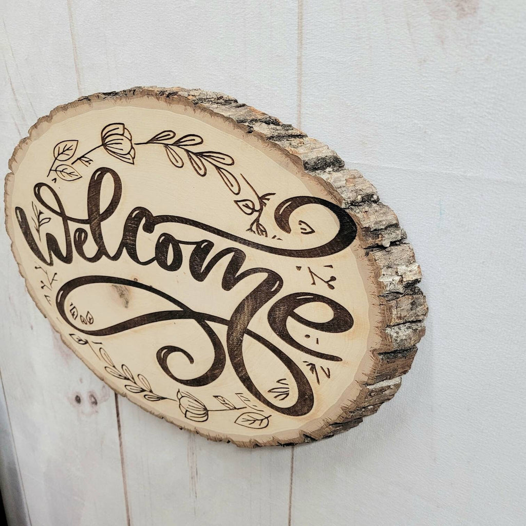 Live Edge Wood Welcome Sign Wood Sign — lifestyle setting