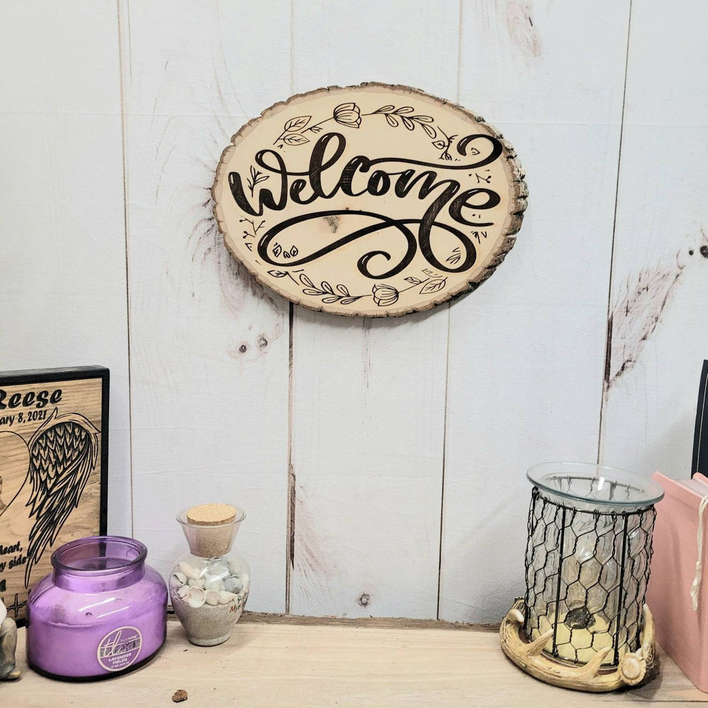 Live Edge Wood Welcome Sign Wood Sign — detail view