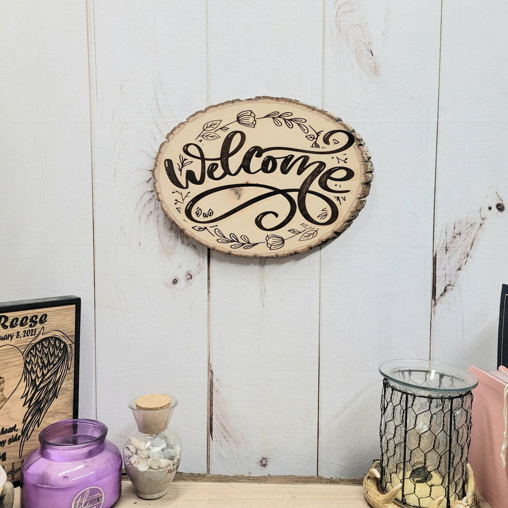 Live Edge Wood Welcome Sign Wood Sign — alternate angle