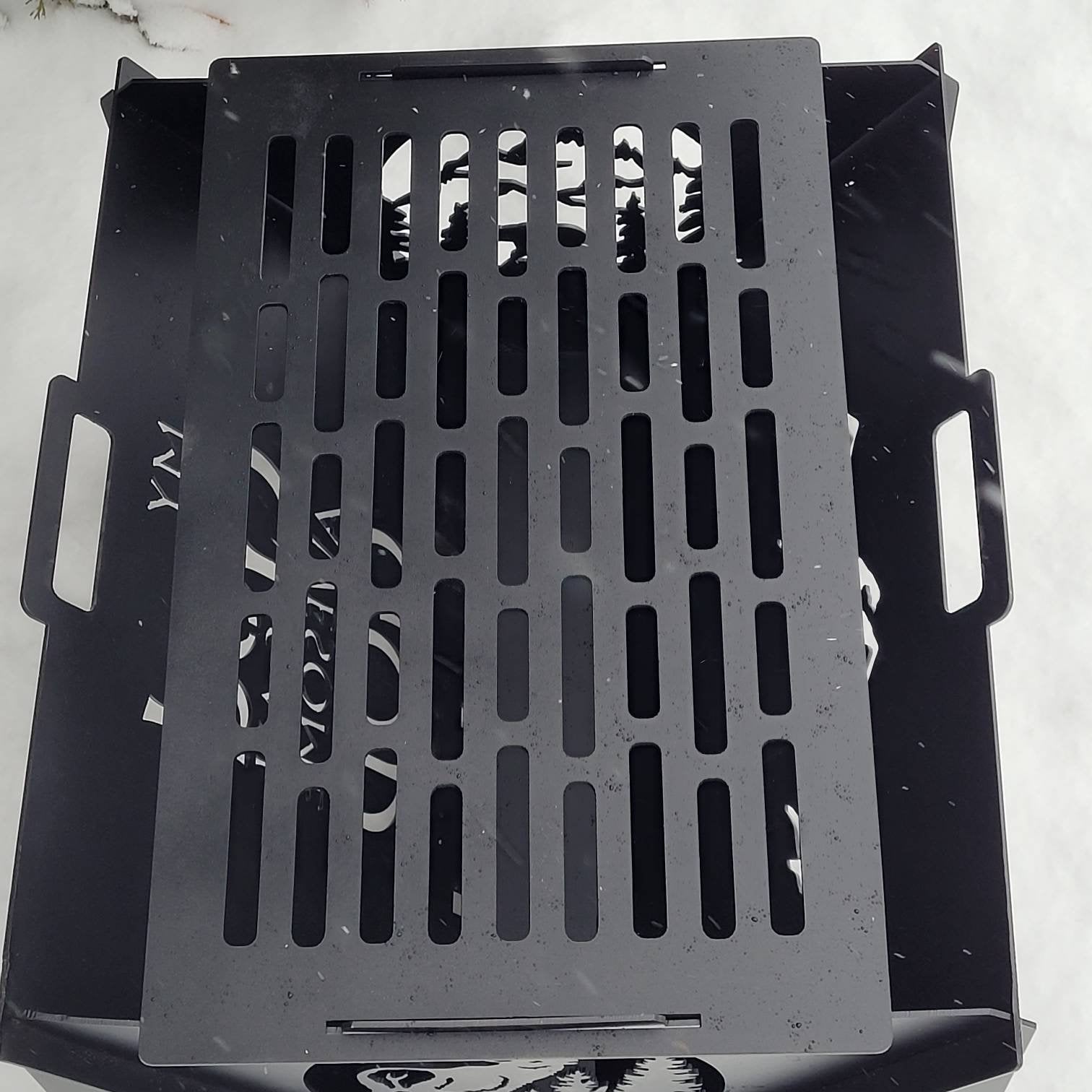 Collapsible Steel Fire Pit: Personalized Gril Aluminum Sign — shown on a rustic wall