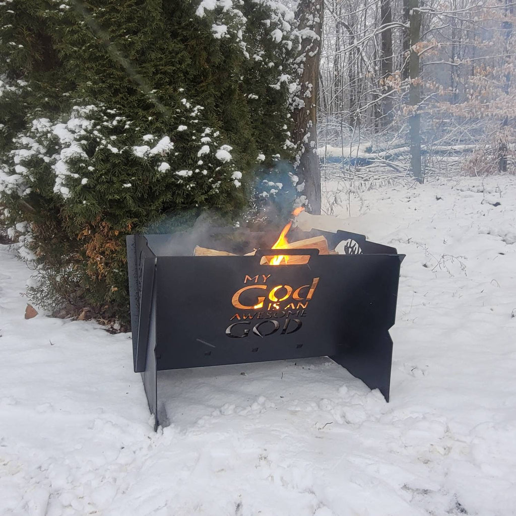 Collapsible Steel Fire Pit: Personalized Gril Aluminum Sign — lifestyle setting