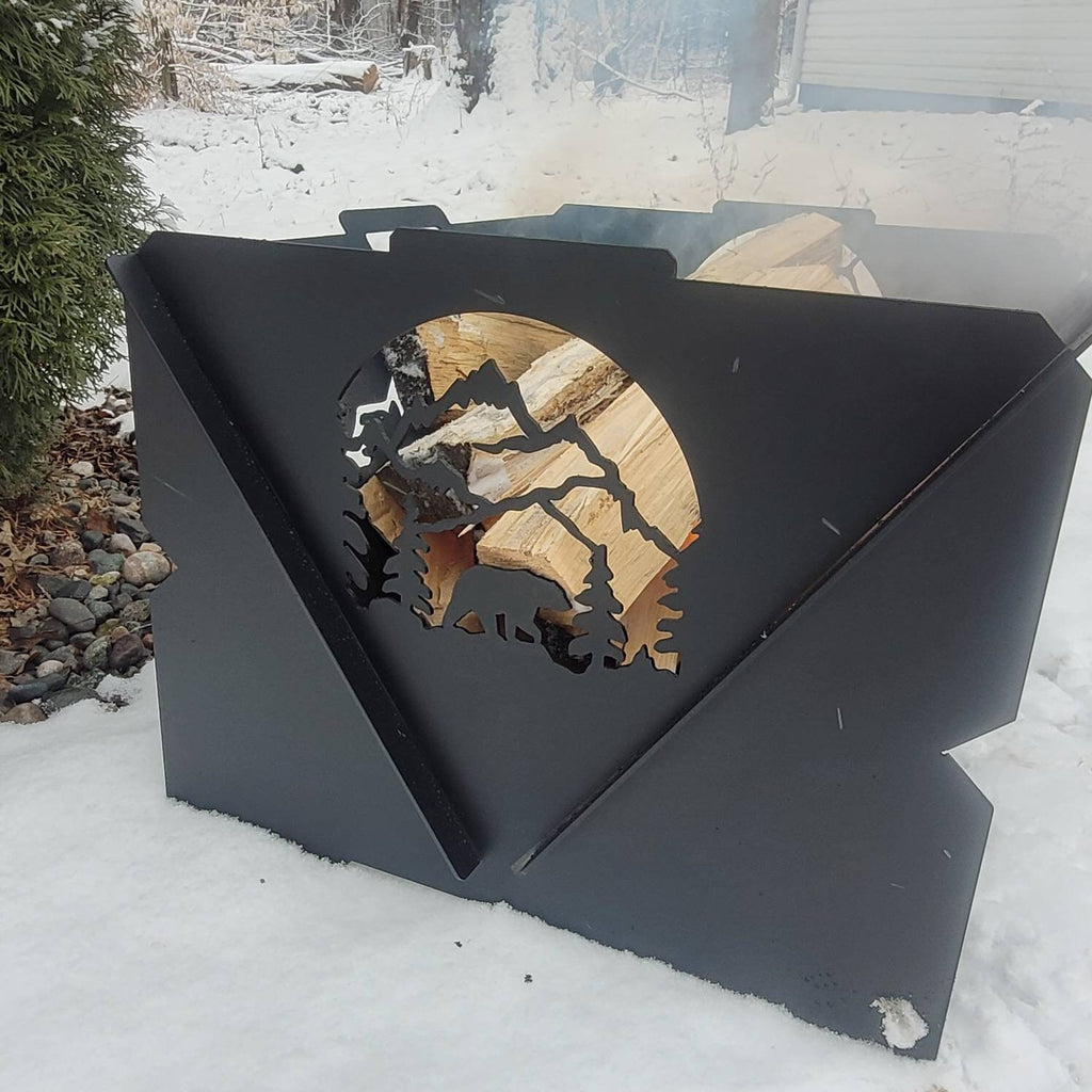 Collapsible Steel Fire Pit: Personalized Gril Aluminum Sign — detail view