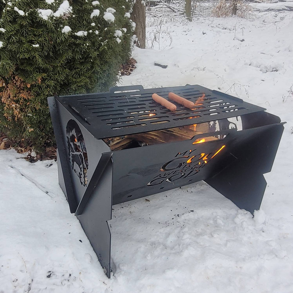Collapsible Steel Fire Pit: Personalized Gril Aluminum Sign — alternate angle