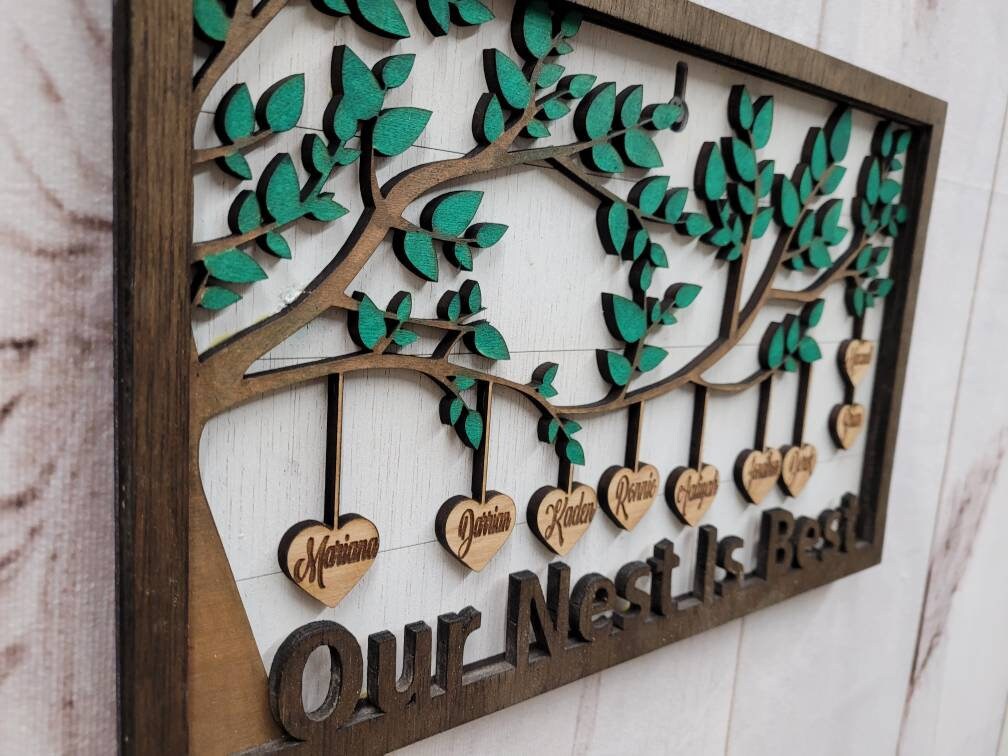 Personalized Family Tree Wood Sign Wood Sign — shown on a rustic wall