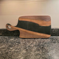 Live Edge Walnut Charcuterie Board: Black Epo Wood Sign — front view on white background