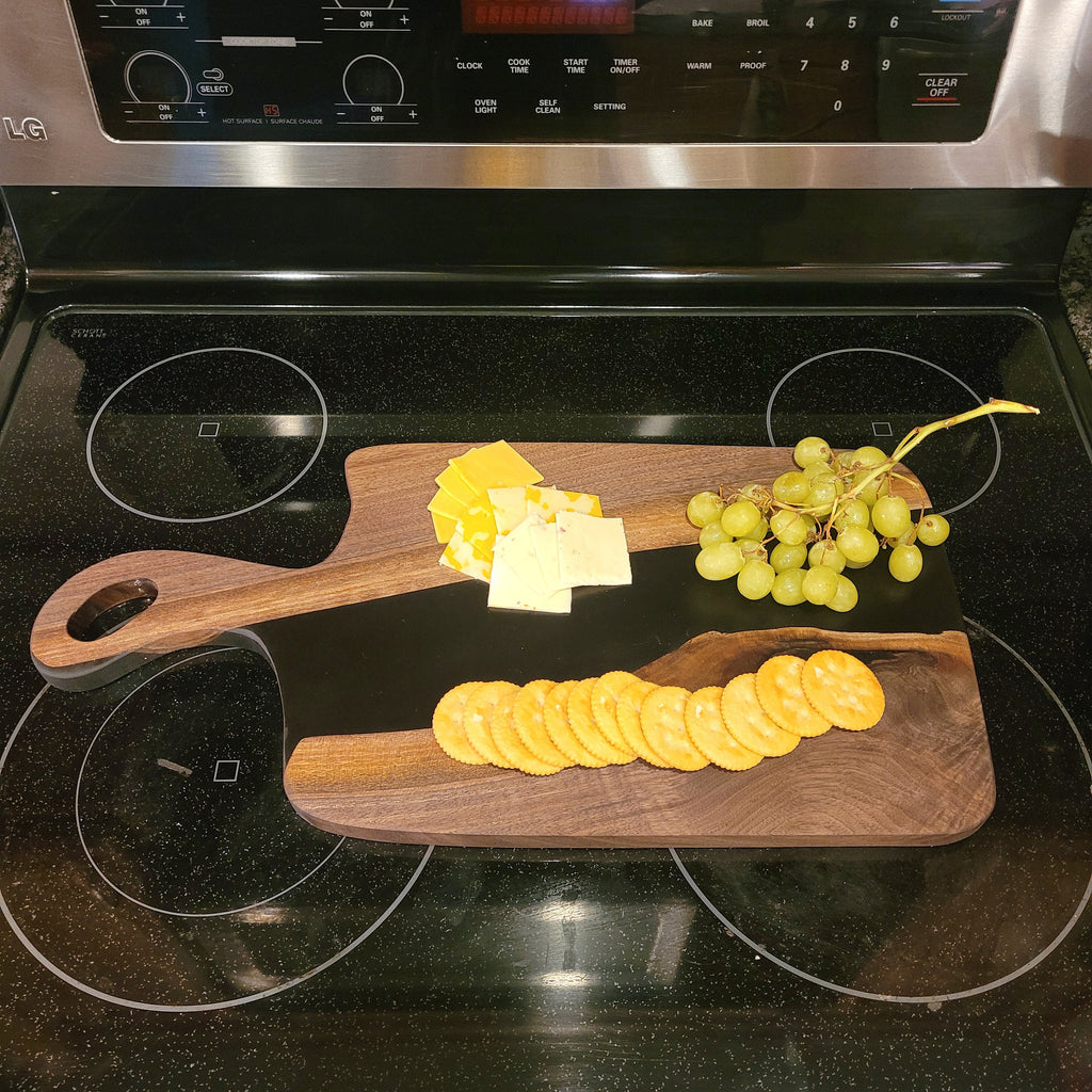 Live Edge Walnut Charcuterie Board: Black Epo Wood Sign — lifestyle setting