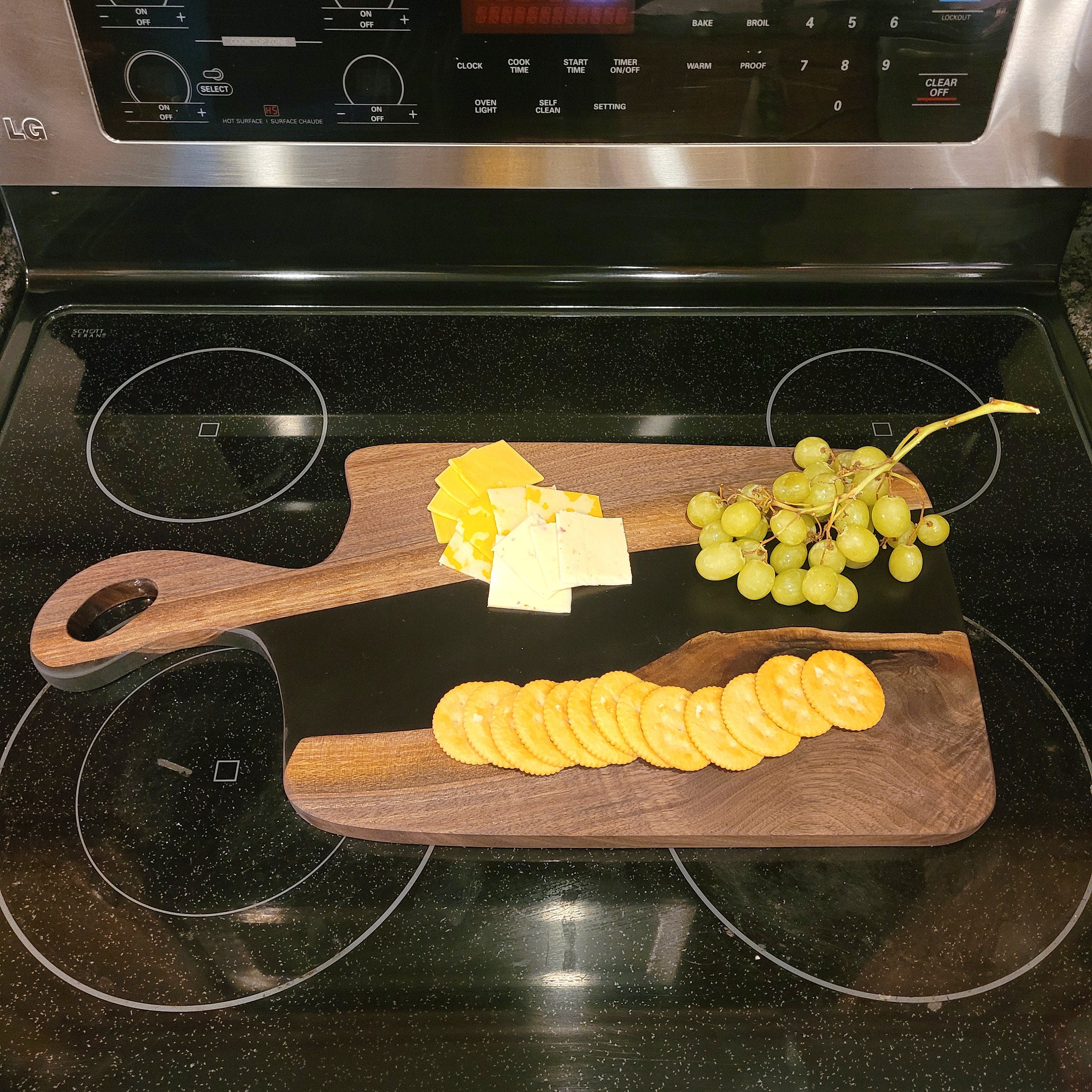 Live Edge Walnut Charcuterie Board: Black Epo Wood Sign — lifestyle setting