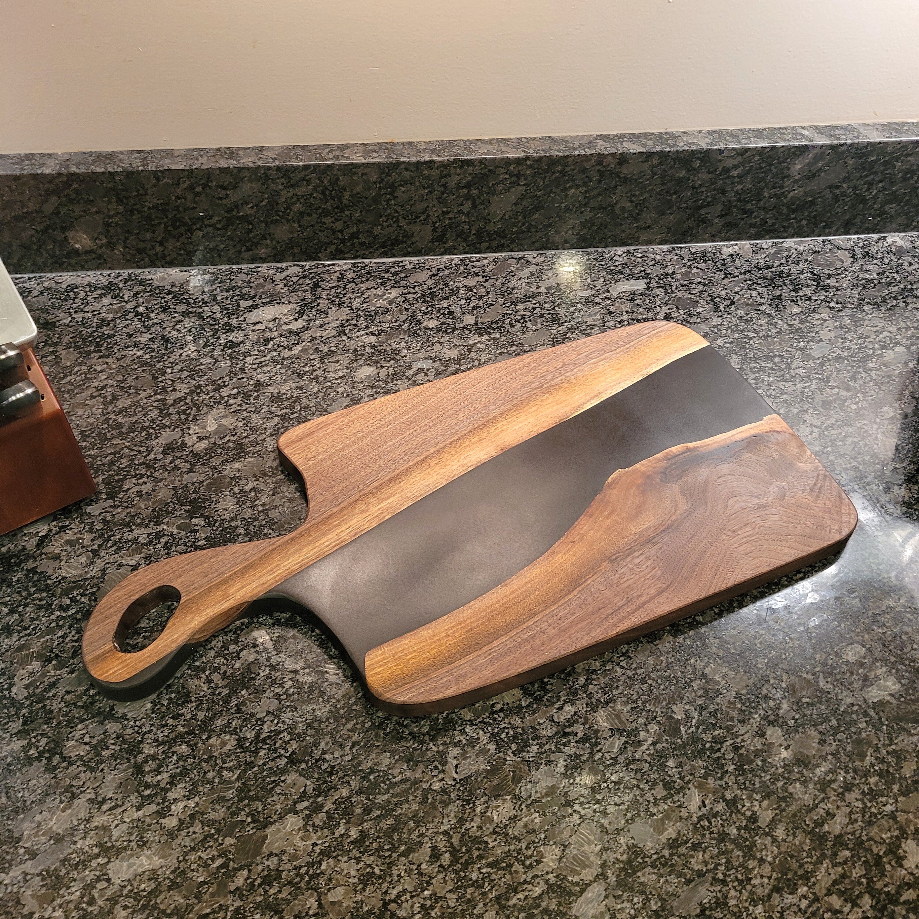 Live Edge Walnut Charcuterie Board: Black Epo Wood Sign — alternate angle