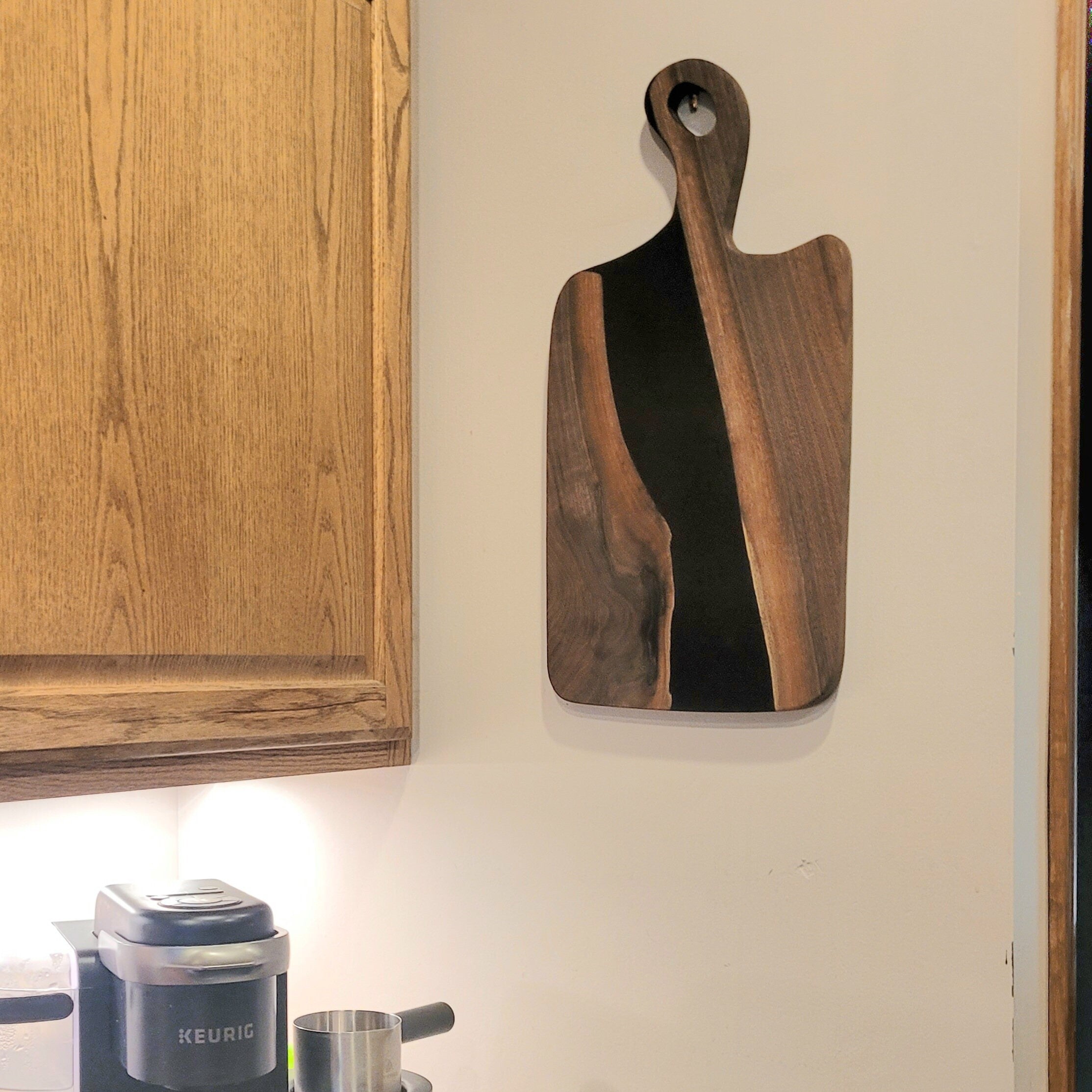 Live Edge Walnut Charcuterie Board: Black Epo Wood Sign — alternate angle
