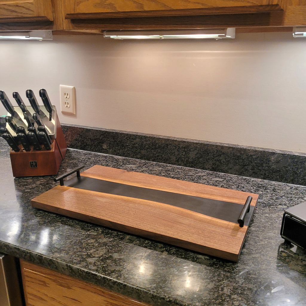 Black walnut epoxy river charcuterie serving  Wood Sign — alternate angle