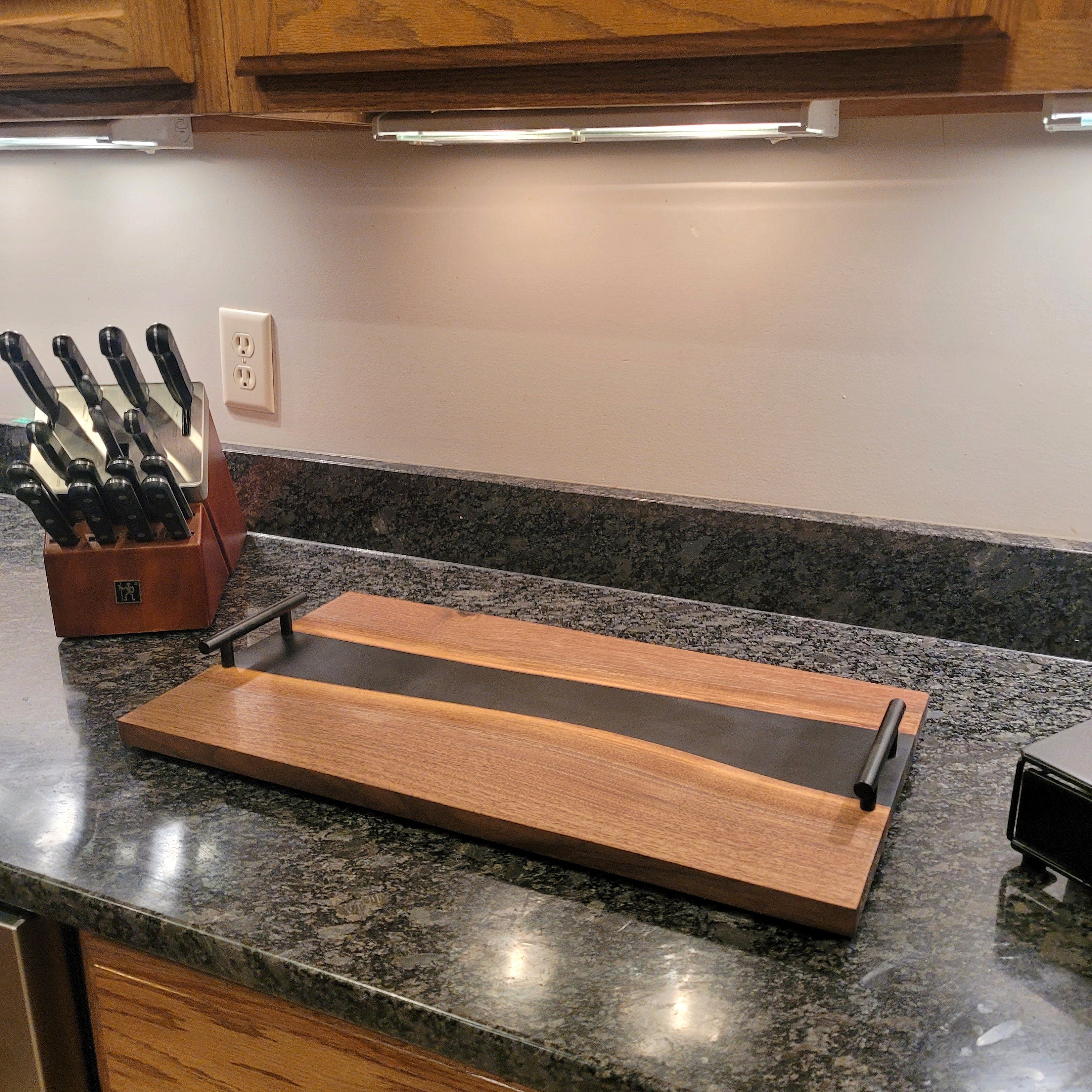 Black walnut epoxy river charcuterie serving  Wood Sign — alternate angle