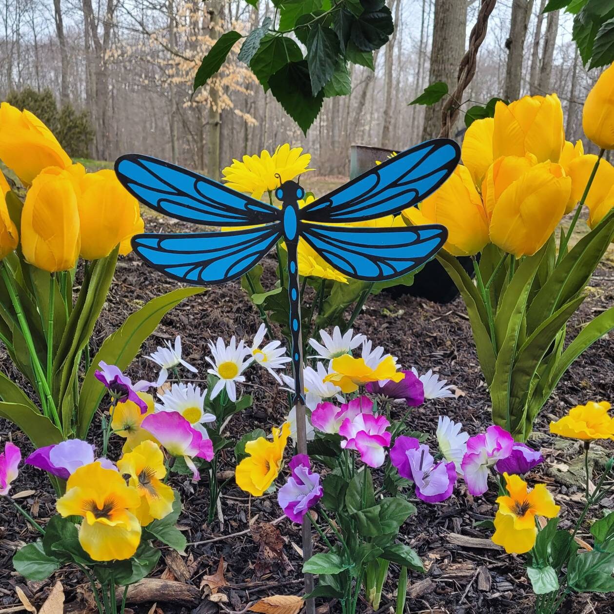 Dragonfly garden stake Metal Garden Stake — lifestyle setting