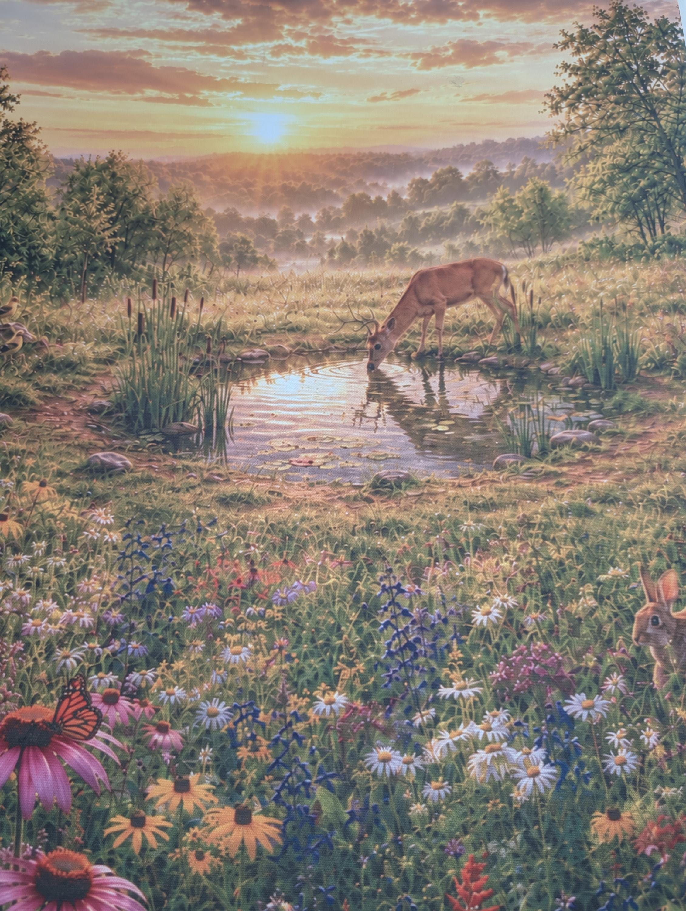 Wildflower Deer Pond Canvas Print Canvas Print — front view on white background