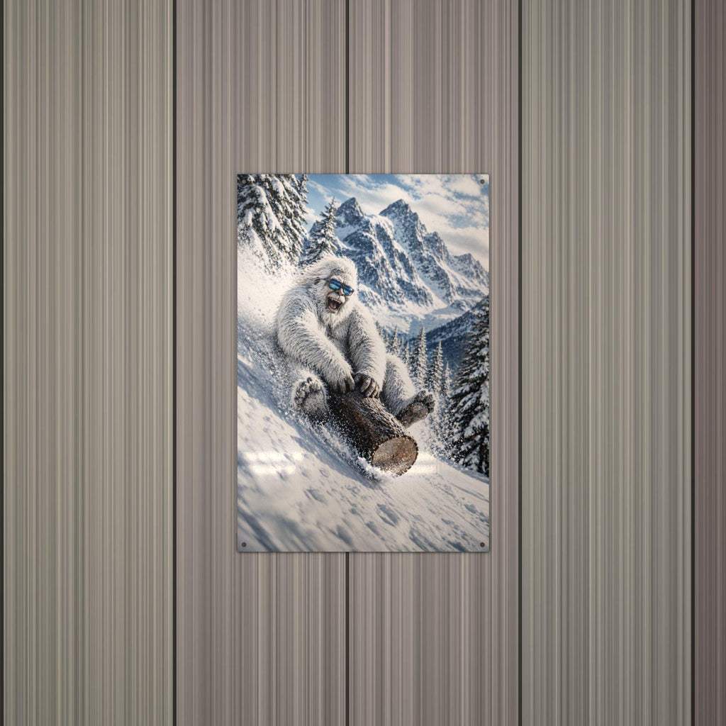 Log Sled Yeti Metal Sign Bigfoot Aluminum Sign — alternate angle