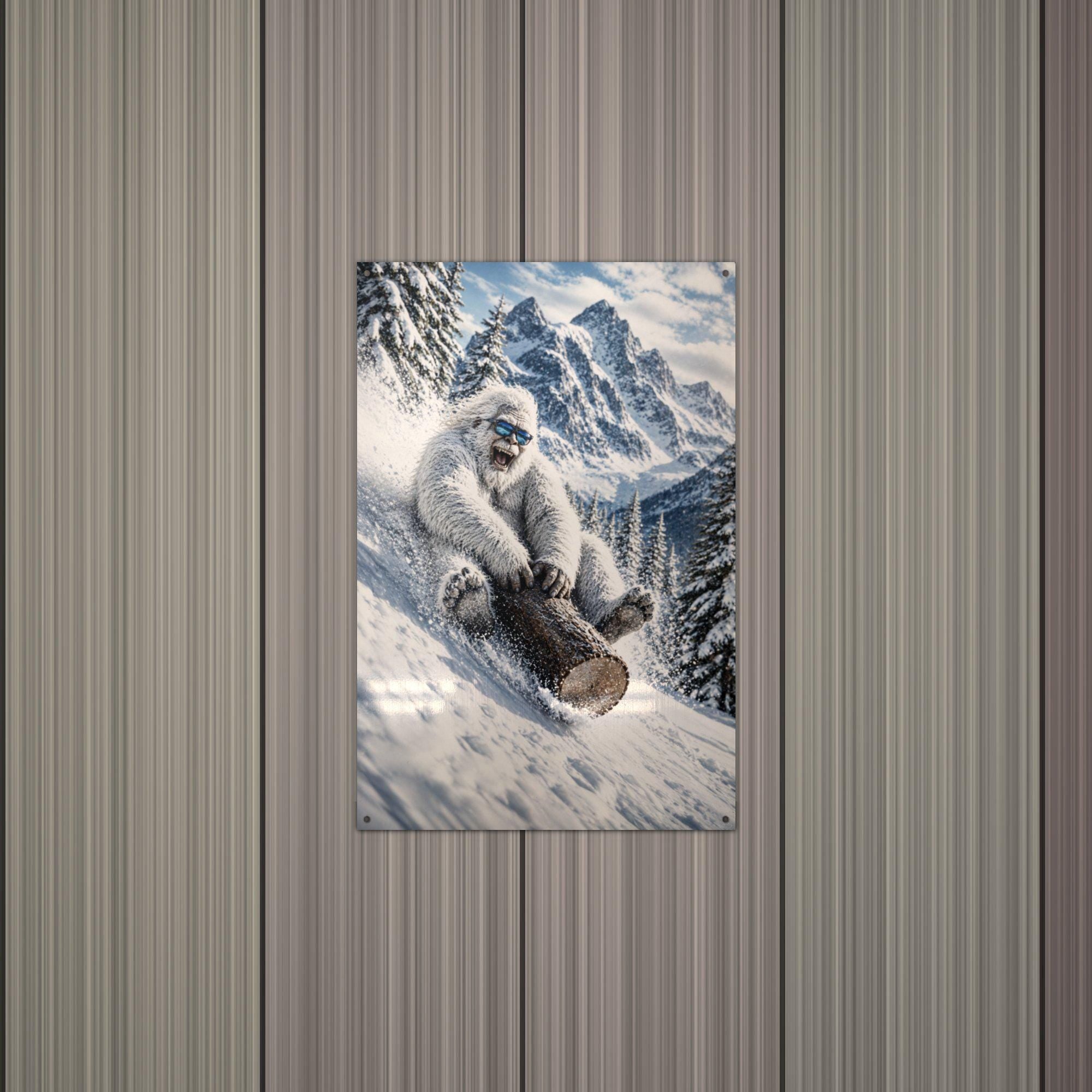 Log Sled Yeti Metal Sign Bigfoot Aluminum Sign — alternate angle