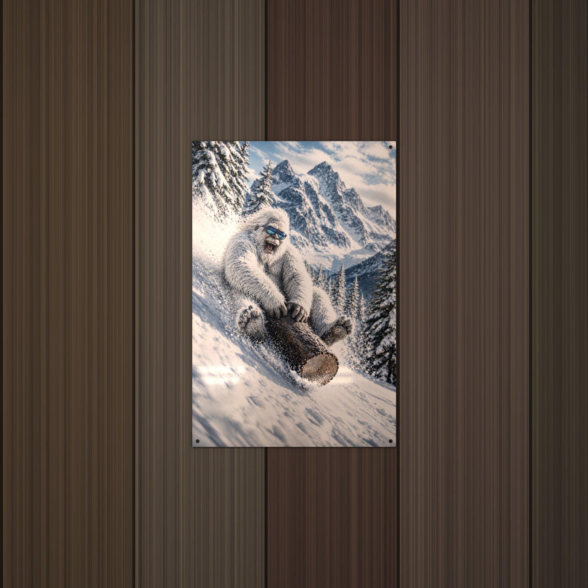 Log Sled Yeti Metal Sign Bigfoot Aluminum Sign — alternate angle