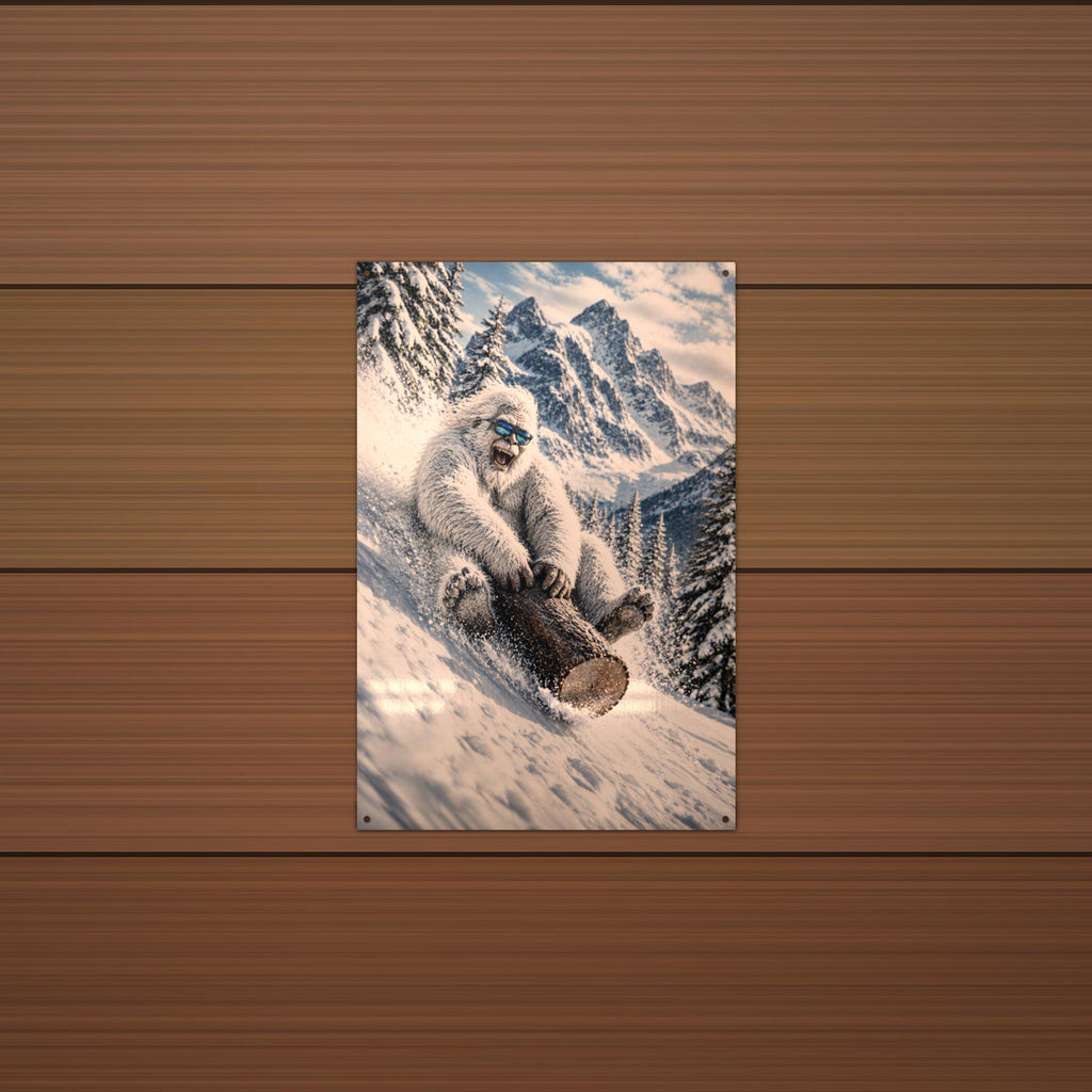 Log Sled Yeti Metal Sign Bigfoot Aluminum Sign — alternate angle