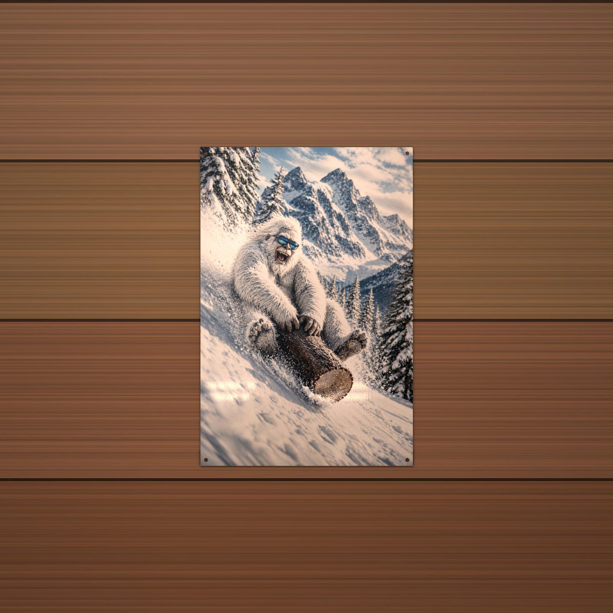 Log Sled Yeti Metal Sign Bigfoot Aluminum Sign — alternate angle