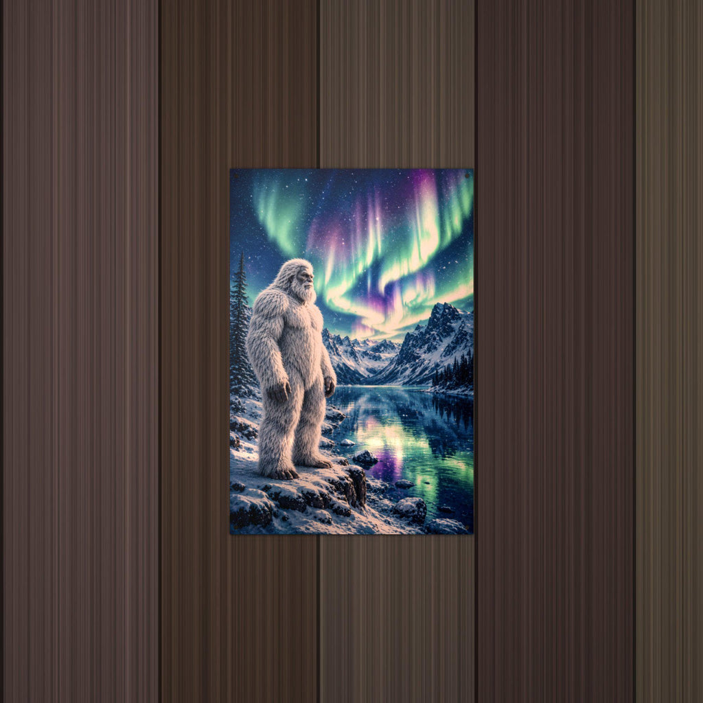 Aurora Lake Yeti Metal Sign Bigfoot Aluminum Sign — lifestyle setting