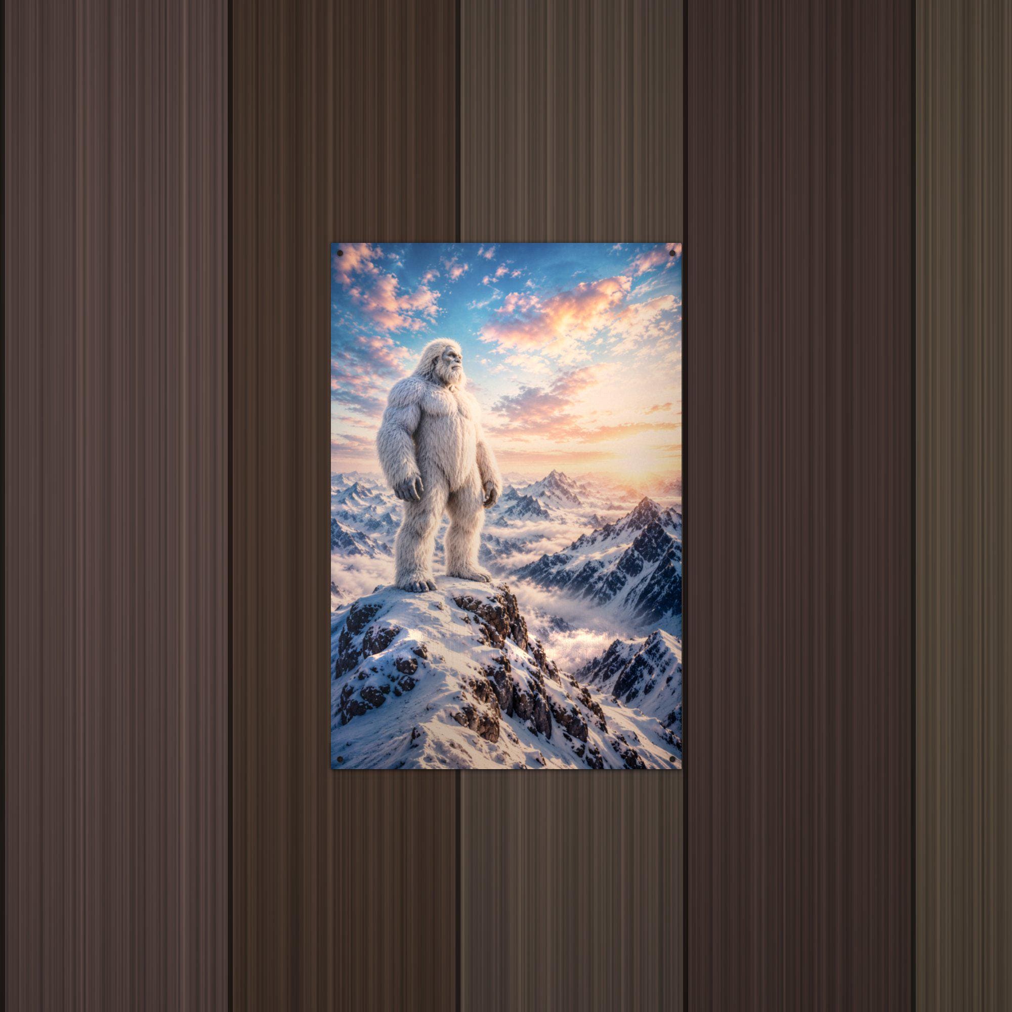 Sunrise Summit Yeti Metal Sign Bigfoot Aluminum Sign — lifestyle setting