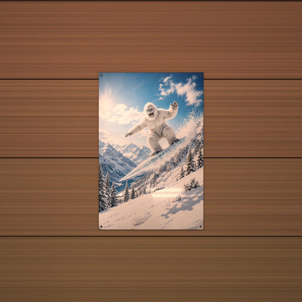 Snowboard Jump Yeti Metal Sign Bigfoot Aluminum Sign — detail view