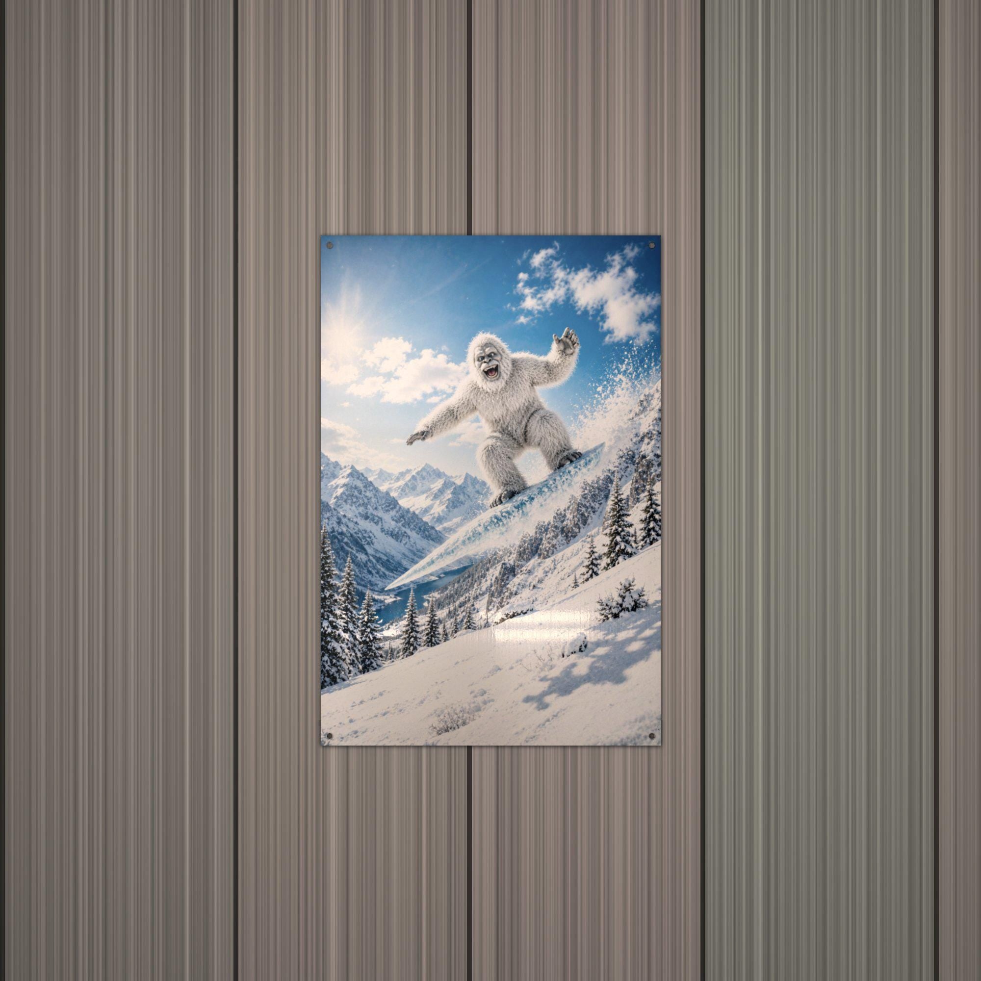 Snowboard Jump Yeti Metal Sign Bigfoot Aluminum Sign — alternate angle