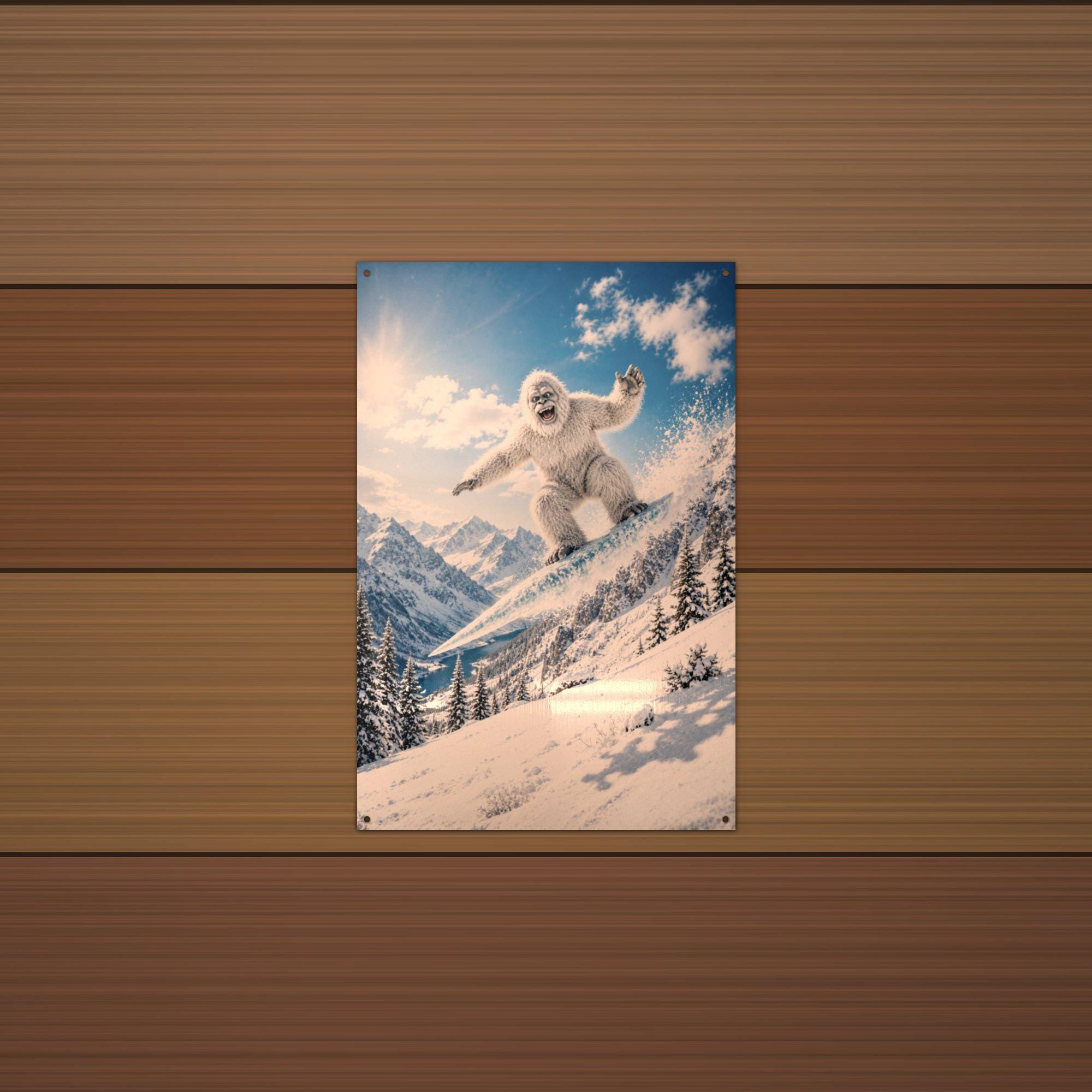 Snowboard Jump Yeti Metal Sign Bigfoot Aluminum Sign — alternate angle