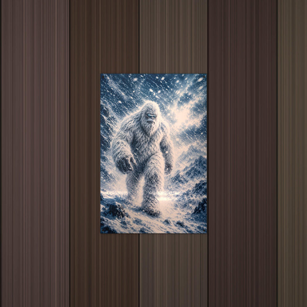 Blizzard Storm Yeti Metal Sign Bigfoot Aluminum Sign — lifestyle setting