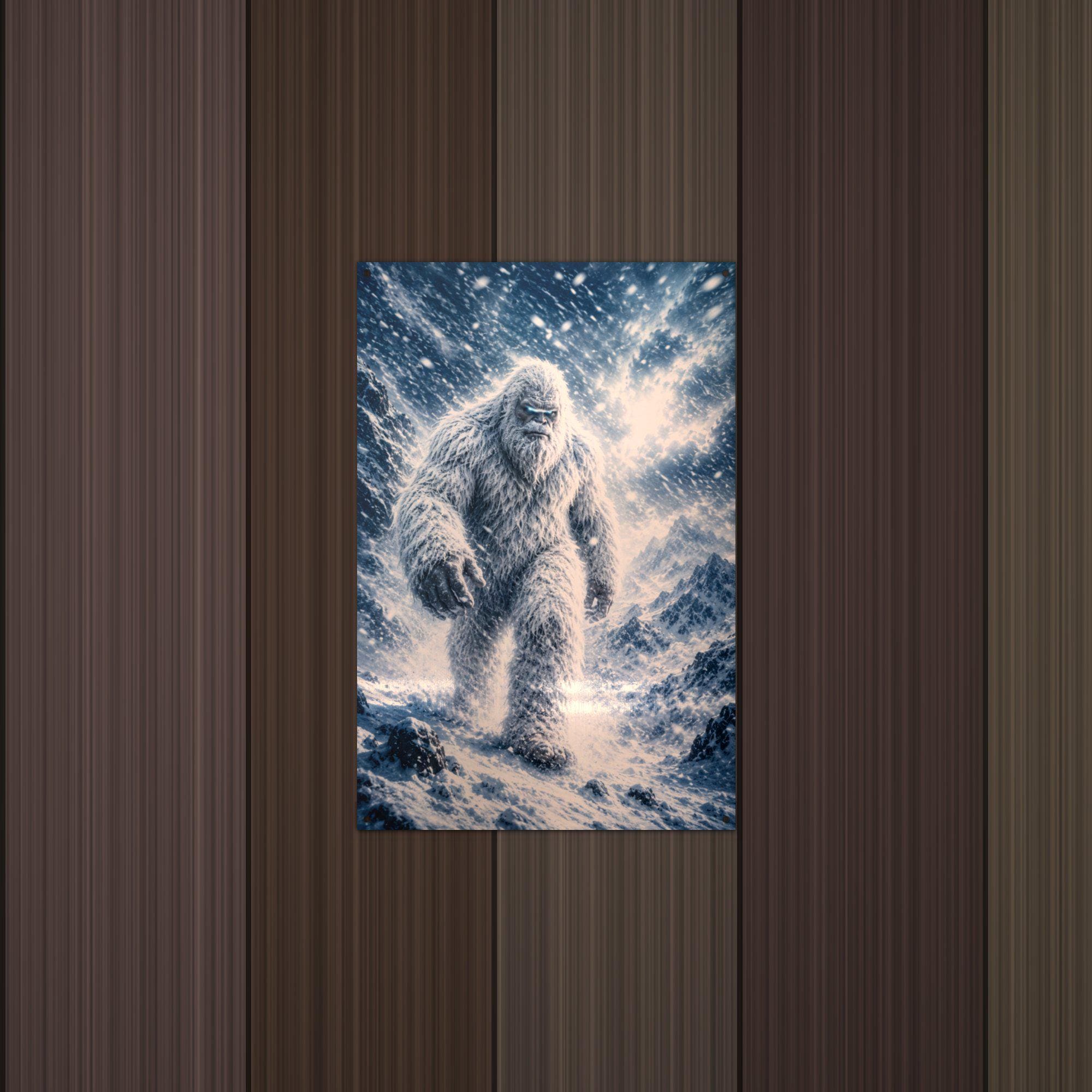 Blizzard Storm Yeti Metal Sign Bigfoot Aluminum Sign — lifestyle setting