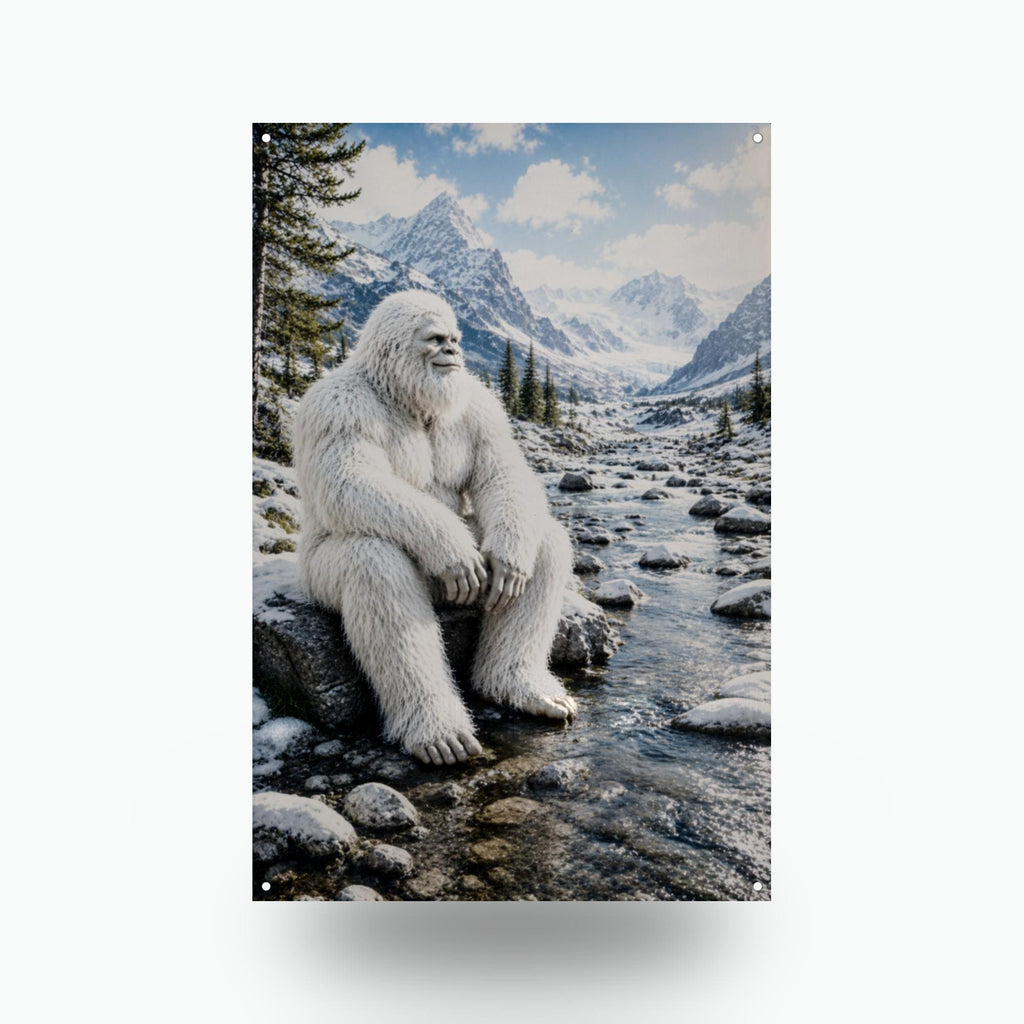 Mountain Stream Yeti Metal Sign Bigfoot Aluminum Sign — front view on white background