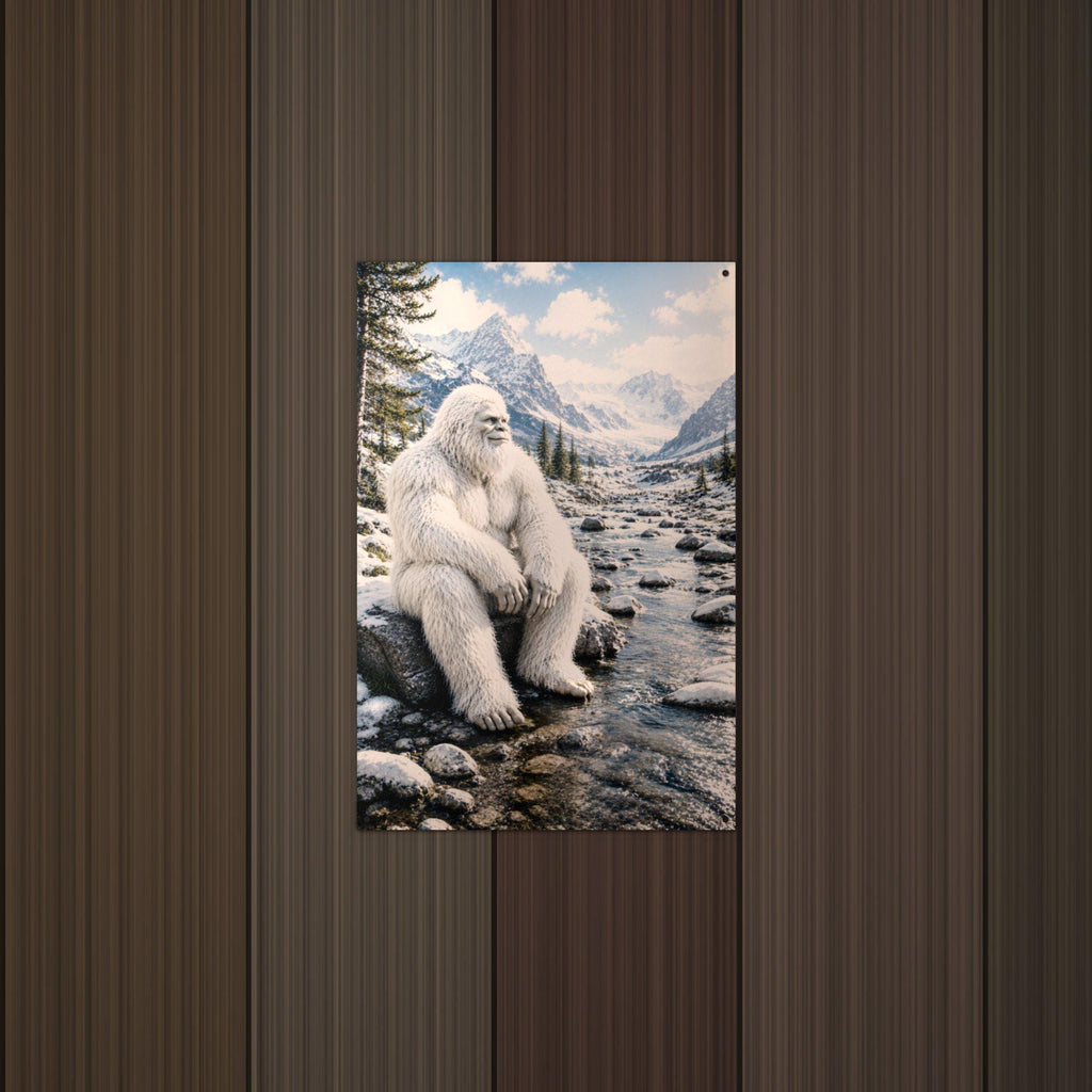 Mountain Stream Yeti Metal Sign Bigfoot Aluminum Sign — lifestyle setting