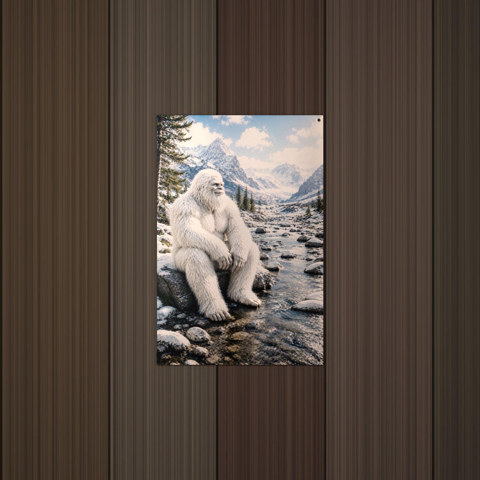 Mountain Stream Yeti Metal Sign Bigfoot Aluminum Sign — lifestyle setting