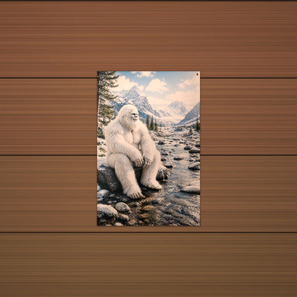 Mountain Stream Yeti Metal Sign Bigfoot Aluminum Sign — detail view